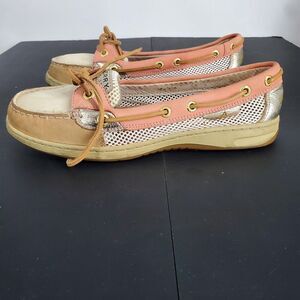 Sperry Top-Sider Shoes Womens Size 8 Tan Coral Gold Boat Deck Loafers Mesh